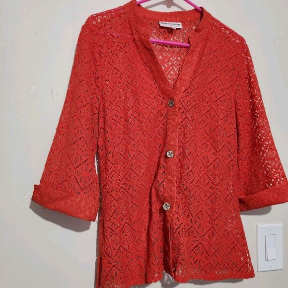 Rebecca Malone Cardigan Chili Lace Sheer Lightweight Loose Fit Top Size Small - Picture 2 of 10